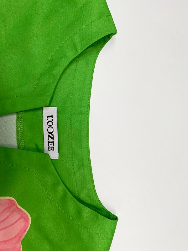 A-Line Loose Flower Print V-Neck Midi Dresses Product Image