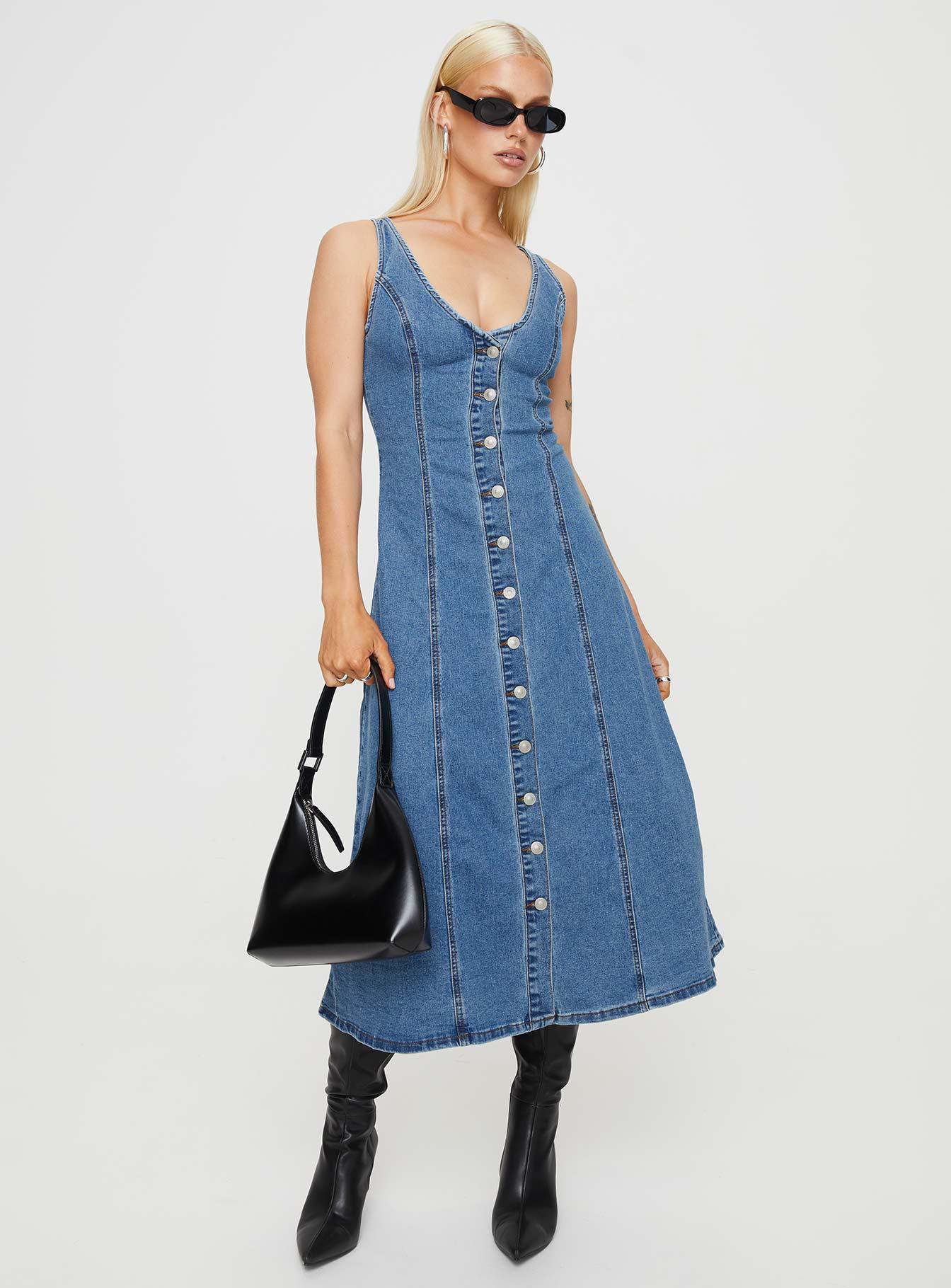 Midler Denim Midi Dress Mid Blue Product Image