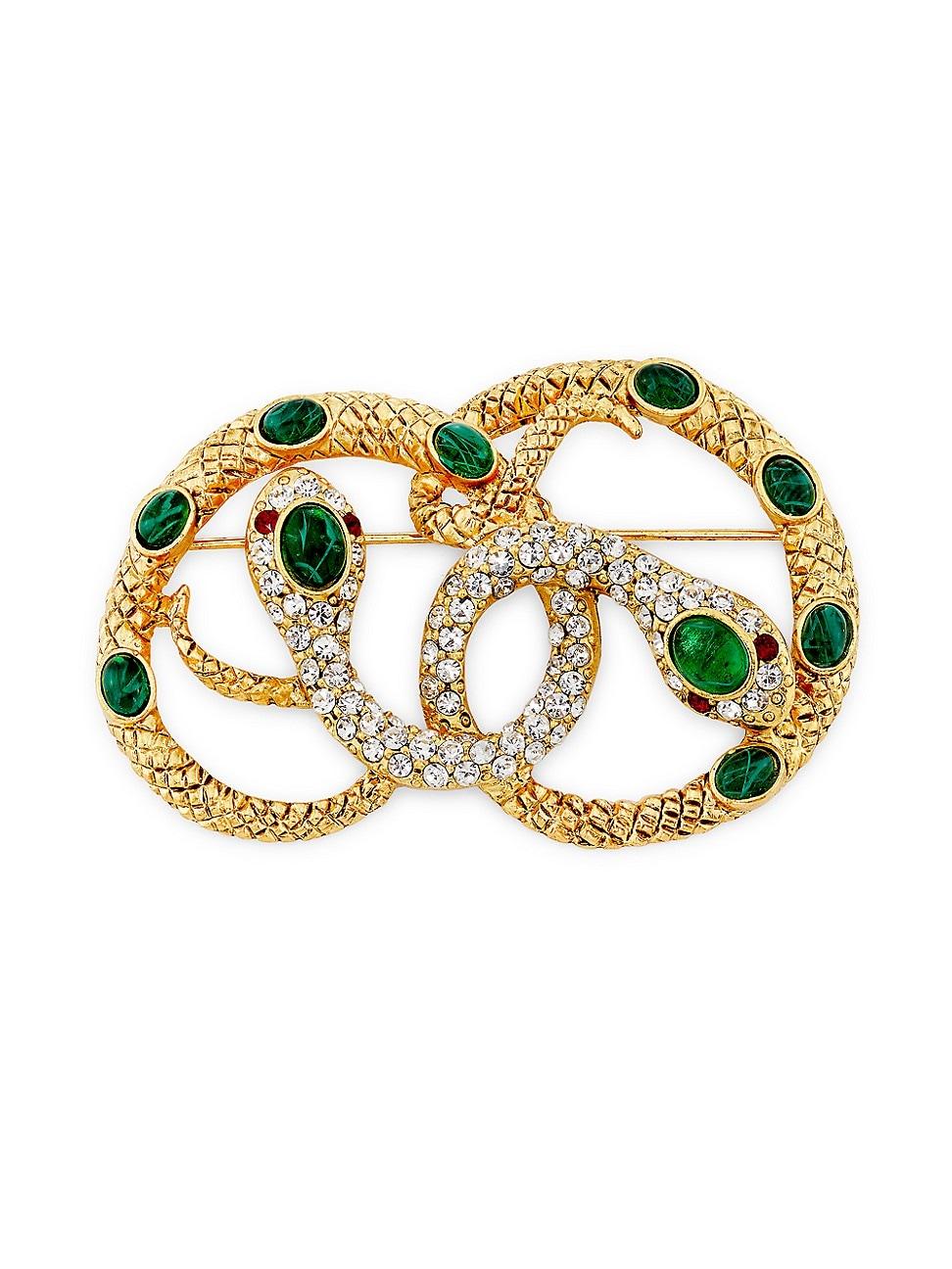 Womens Double-Headed Snake 22K Gold-Plated & Glass Crystal Brooch Product Image
