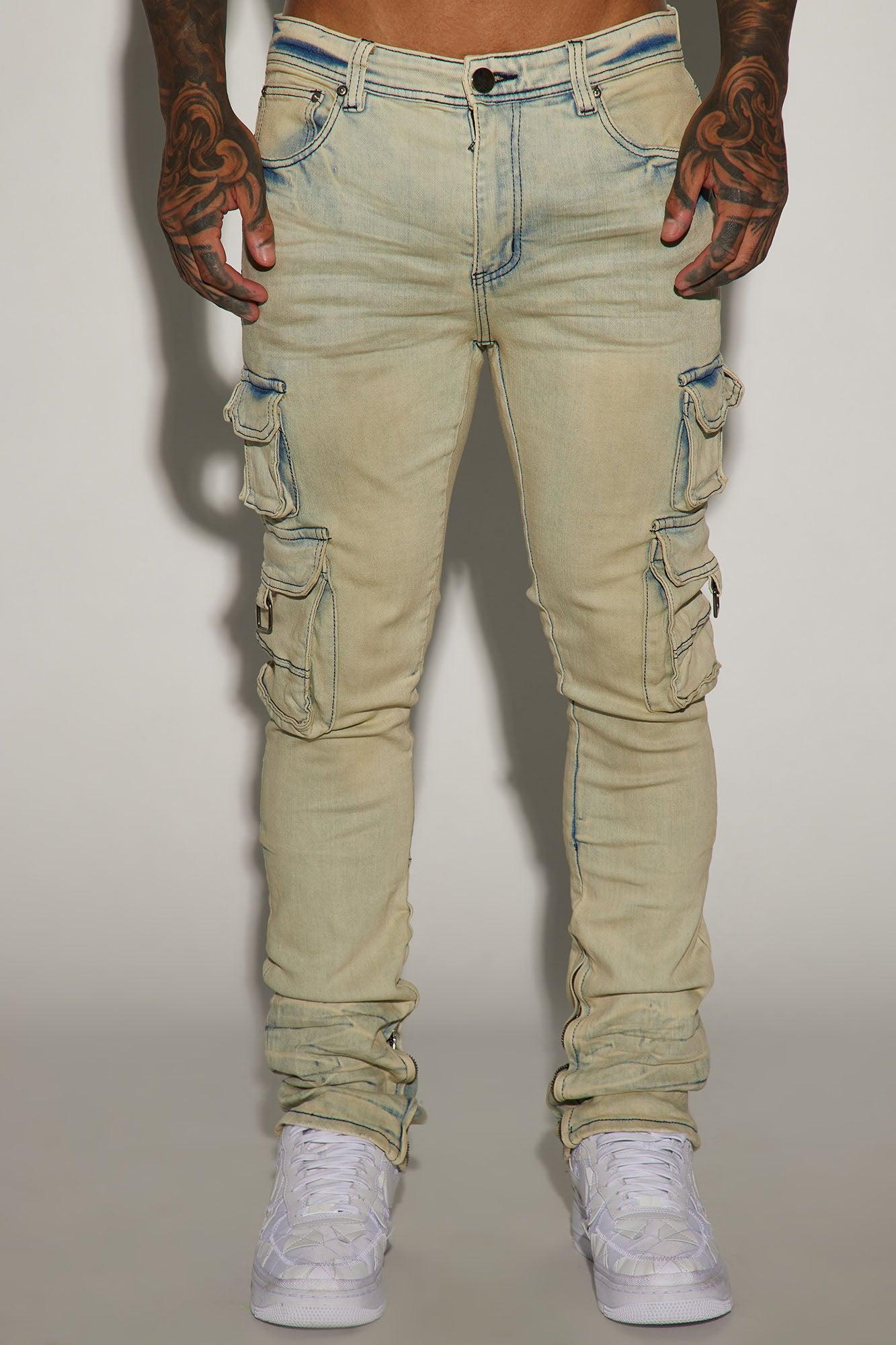 Get This Cargo Stacked Skinny Zipper Flare Jeans - Light Wash Product Image