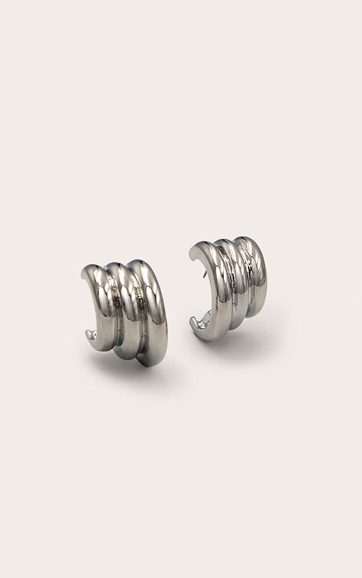 Silver Ribbed Oversized Statement Earrings Product Image