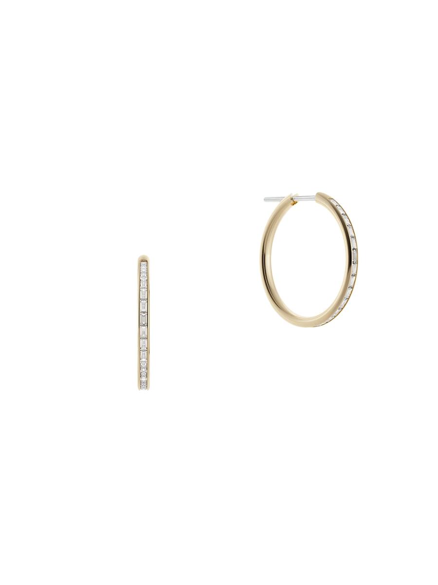 Womens 18K Yellow Gold & Diamond Baguette Hoop Earrings Product Image