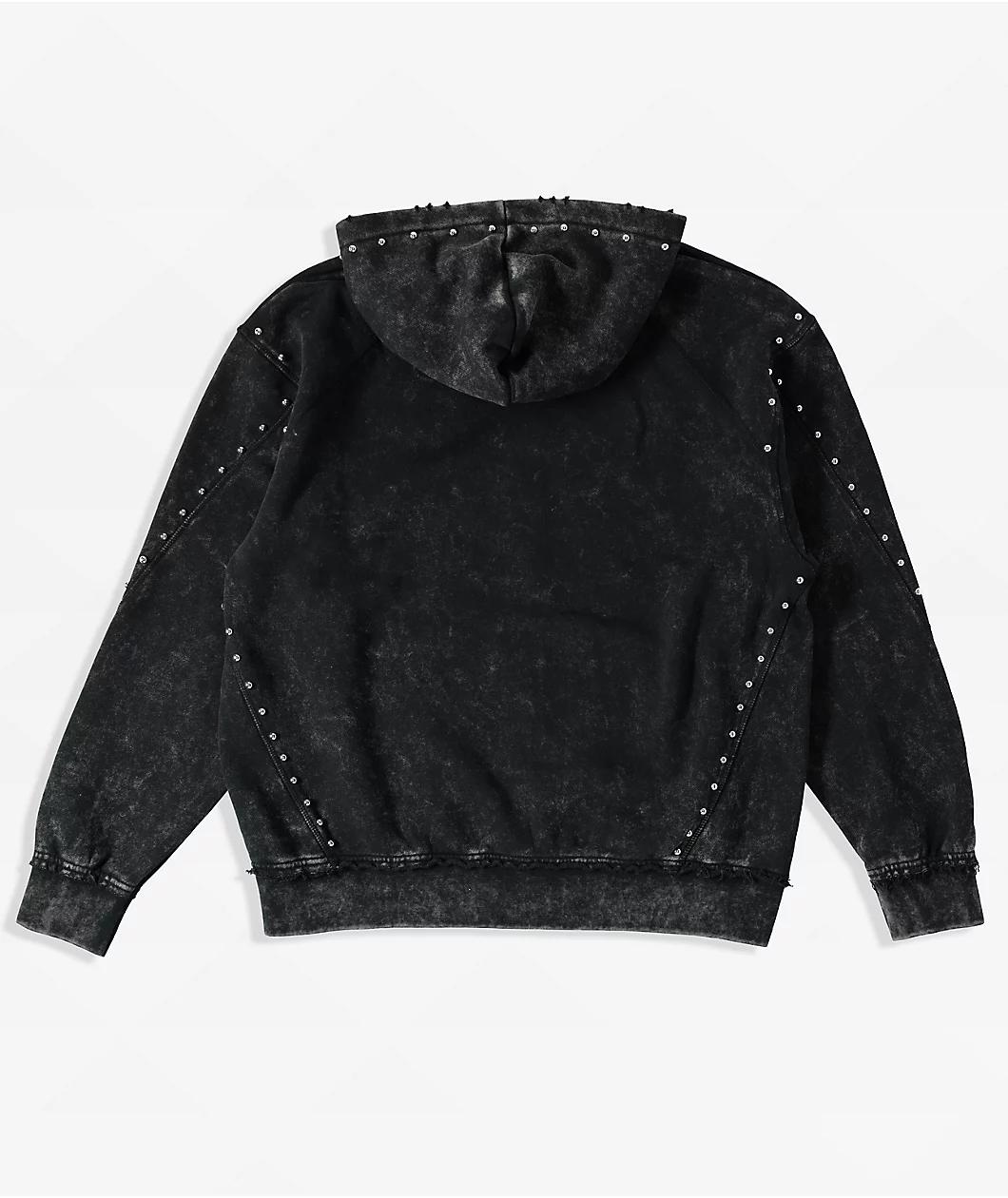 Broken Promises Adorned Black Wash Zip Hoodie Product Image