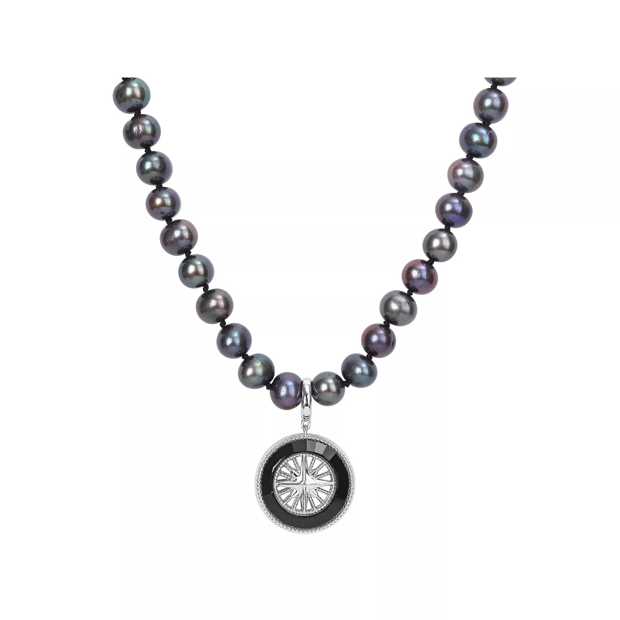 Stella Grace Men's Dyed Black Freshwater Cultured Pearl & Black Agate Necklace,  Product Image