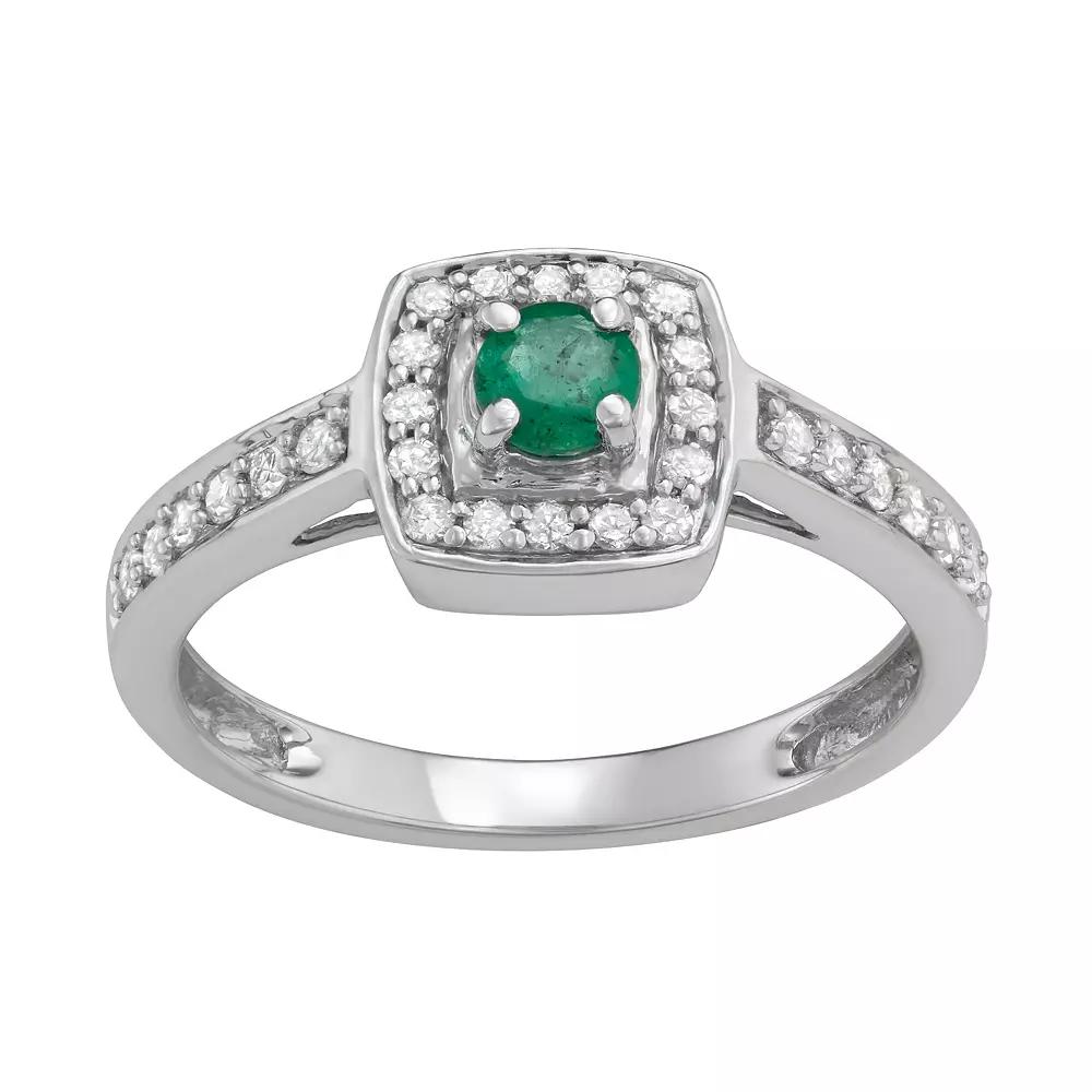 14k White Gold 1/3 Carat T.W. Diamond & Gemstone Halo Engagement Ring, Women's, Size: 8, Green Product Image