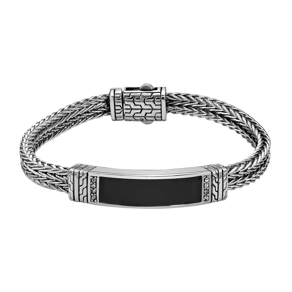 LYNX Men's Stainless Steel Double Foxtail Chain Bracelet with Black Enamel Inlay, Size: 8.5" Product Image
