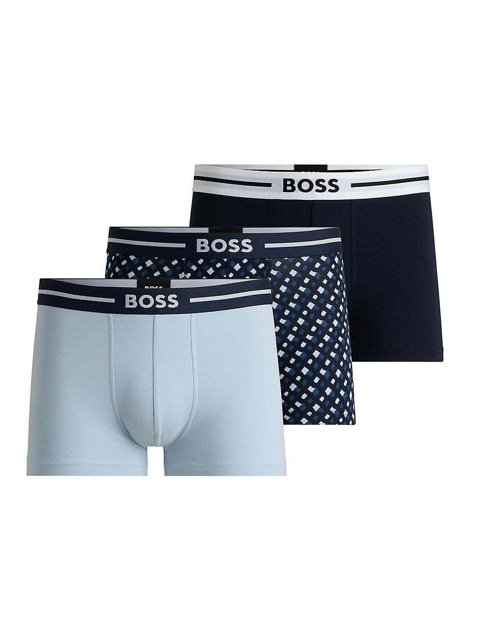 Mens Three-Pack of Stretch-Cotton Plain and Monogrammed Trunks Product Image