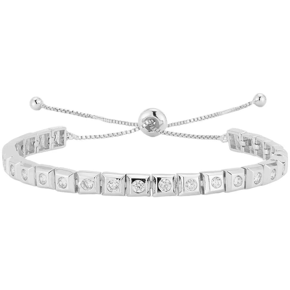 WINX 18k Gold Plated Cubic Zirconia Square Adjustable Bracelet, Women's, Size: 7", Silver Tone Product Image