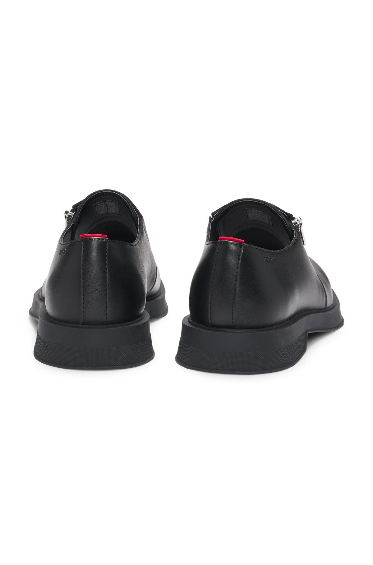 HUGO - Leather monk shoes with quarter zip - Black Product Image