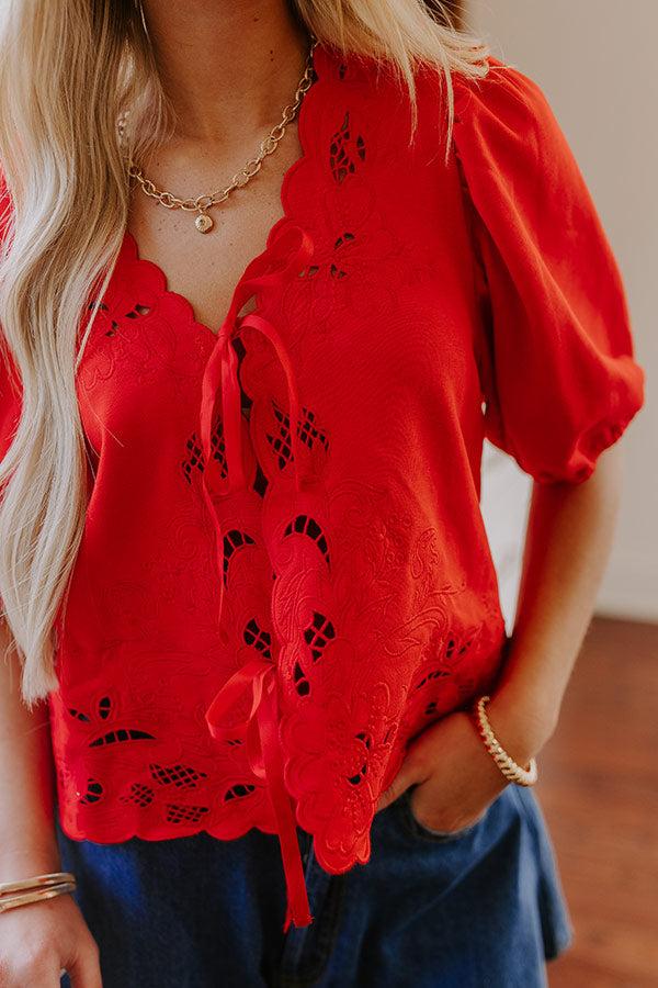 Vineyard Villa Embroidered Front Tie Top in Red Product Image