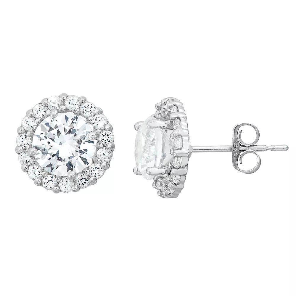 Designs by Gioelli Lab-Created White Sapphire & White Topaz 10k White Gold Halo Stud Earrings, Women's Product Image