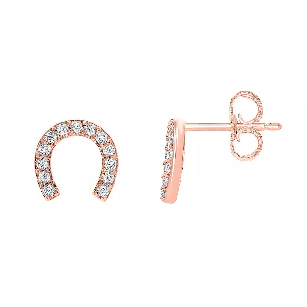 Sterling Silver 1/10 Carat T.W. Diamond Horseshoe Stud Earrings, Women's, Gold Tone Product Image