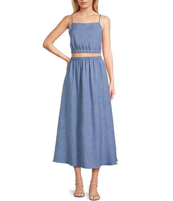 Blu Pepper Elastic Waist Pocketed Coordinating Midi Skirt Product Image