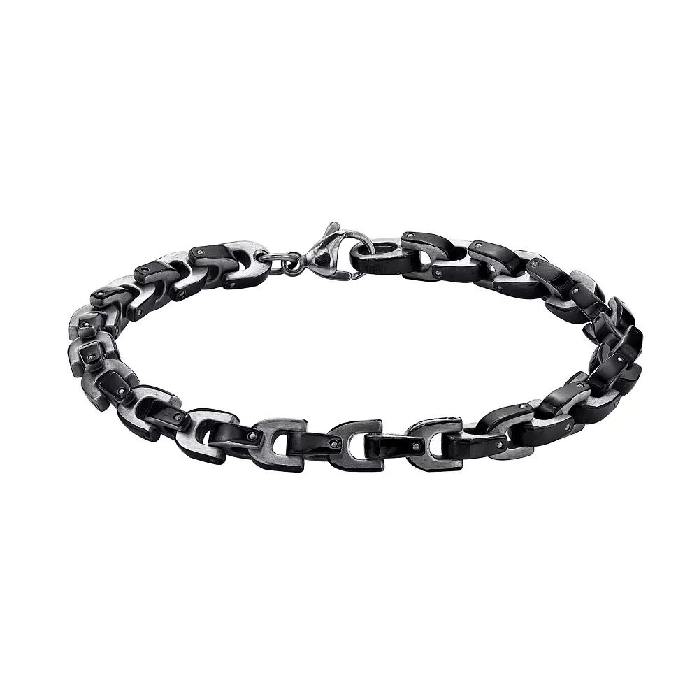 LYNX Men's Stainless Steel Bracelet with Black Ion-Plated Accents, Size: 8.5", Two Tone Product Image