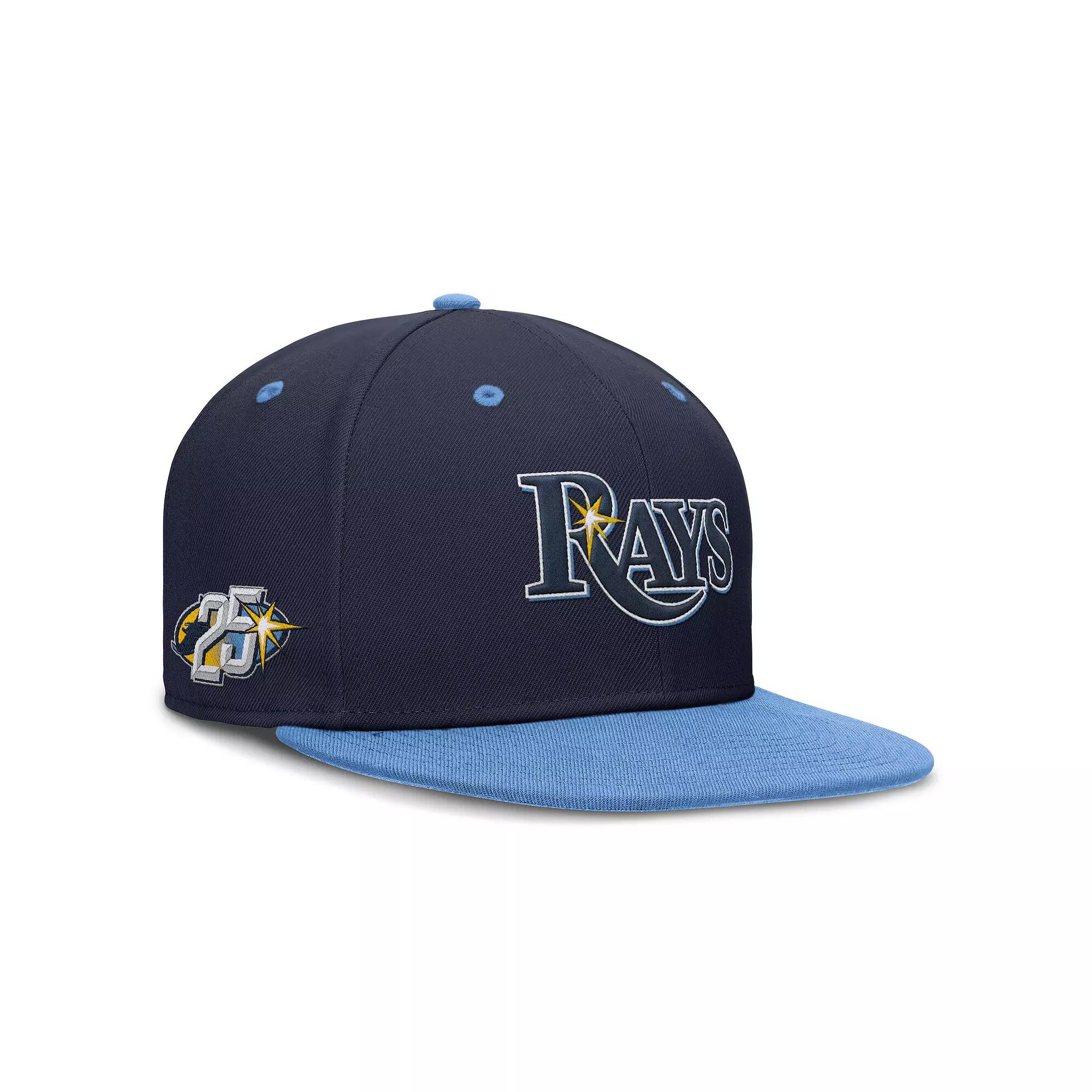 Men's Nike Navy/Light Blue Tampa Bay Rays 25th Anniversary True Primetime Two-Tone Performance Fitted Hat,  Product Image