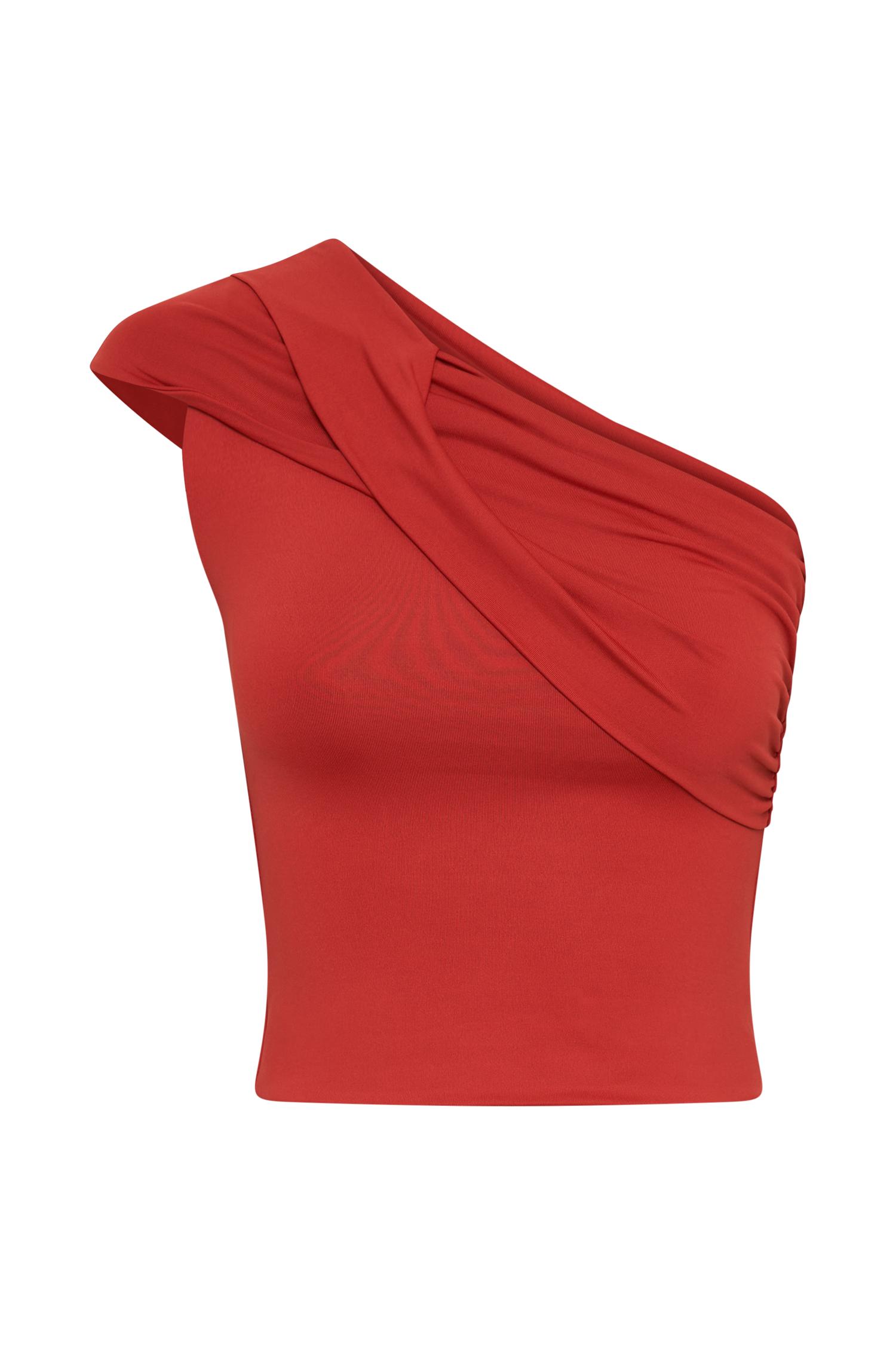 Solene One Shoulder Recycled Nylon Twist Top - Ruby Product Image
