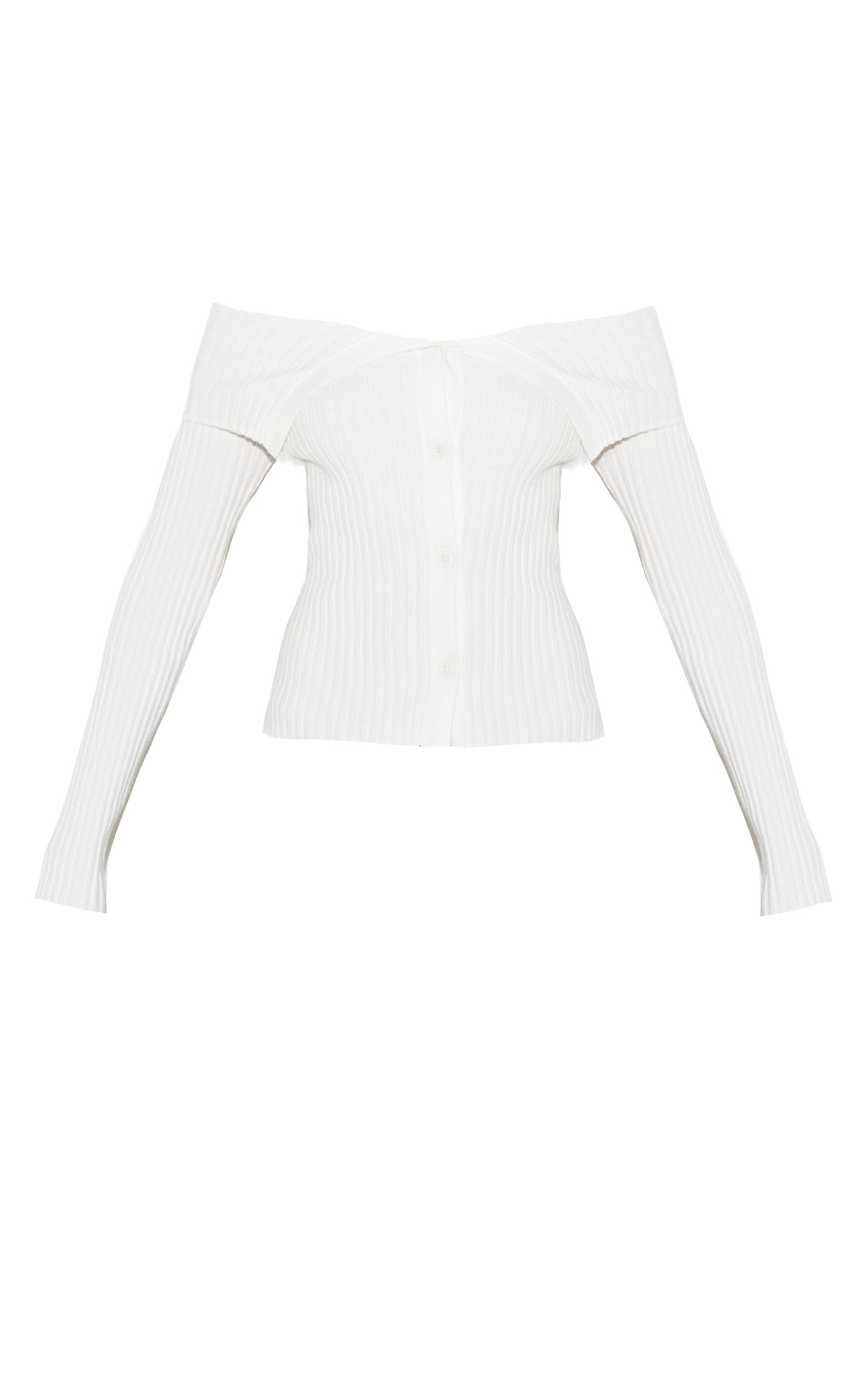Cream Rib Knit Fold Over Button Up Top Product Image
