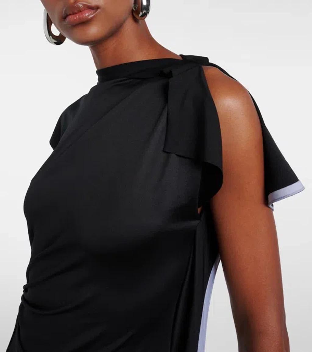 VICTORIA BECKHAM Asymmetrically Draped Black Midi Dress With Soft Ruching Product Image