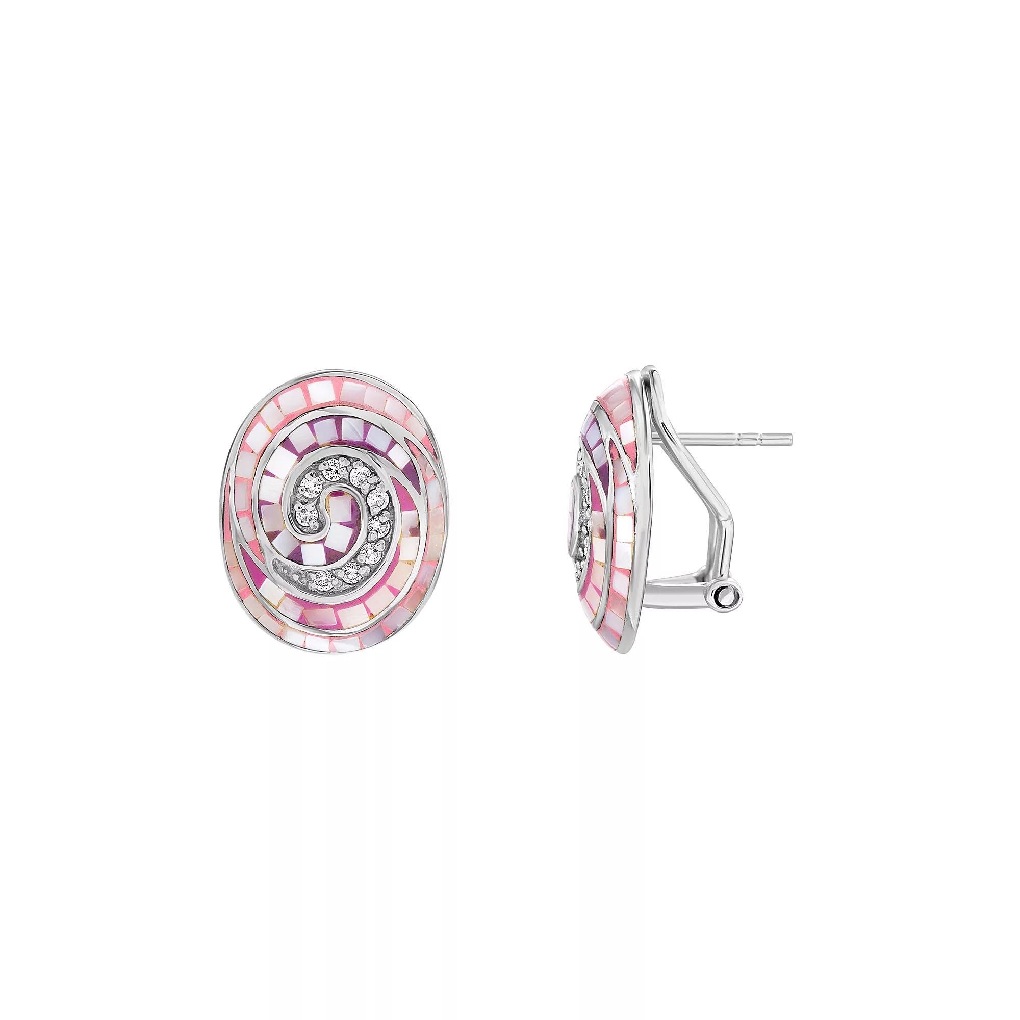 Sterling Silver Mother-of-Pearl Mosaic Swirl Earrings, Women's Product Image