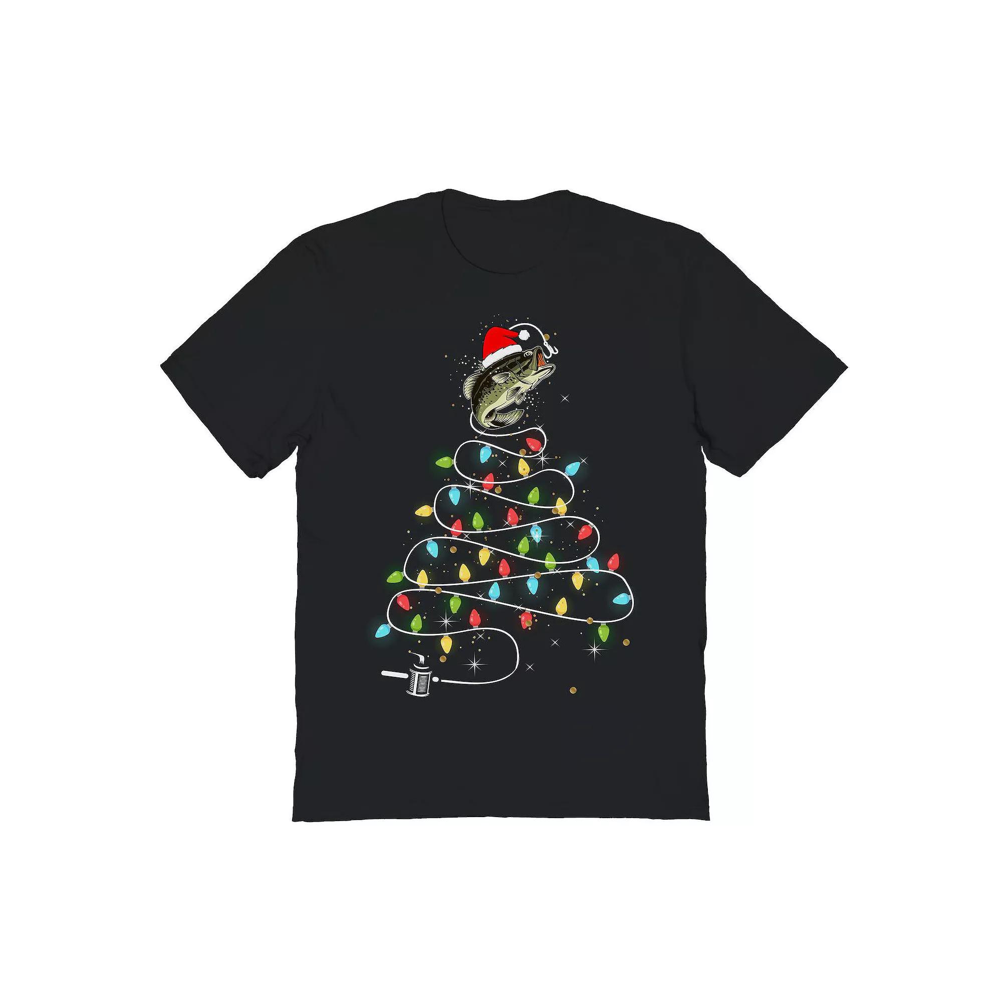 Men's Fish Lights Christmas Graphic Tee, Size: Large, Black Product Image