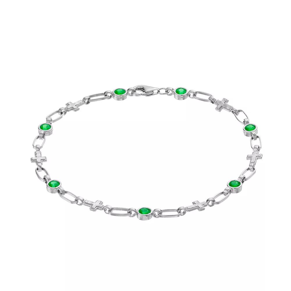 Kristen Kesho Sterling Silver Lab-Created Emerald Cross Link Bracelet, Women's, Size: 7.5" Product Image