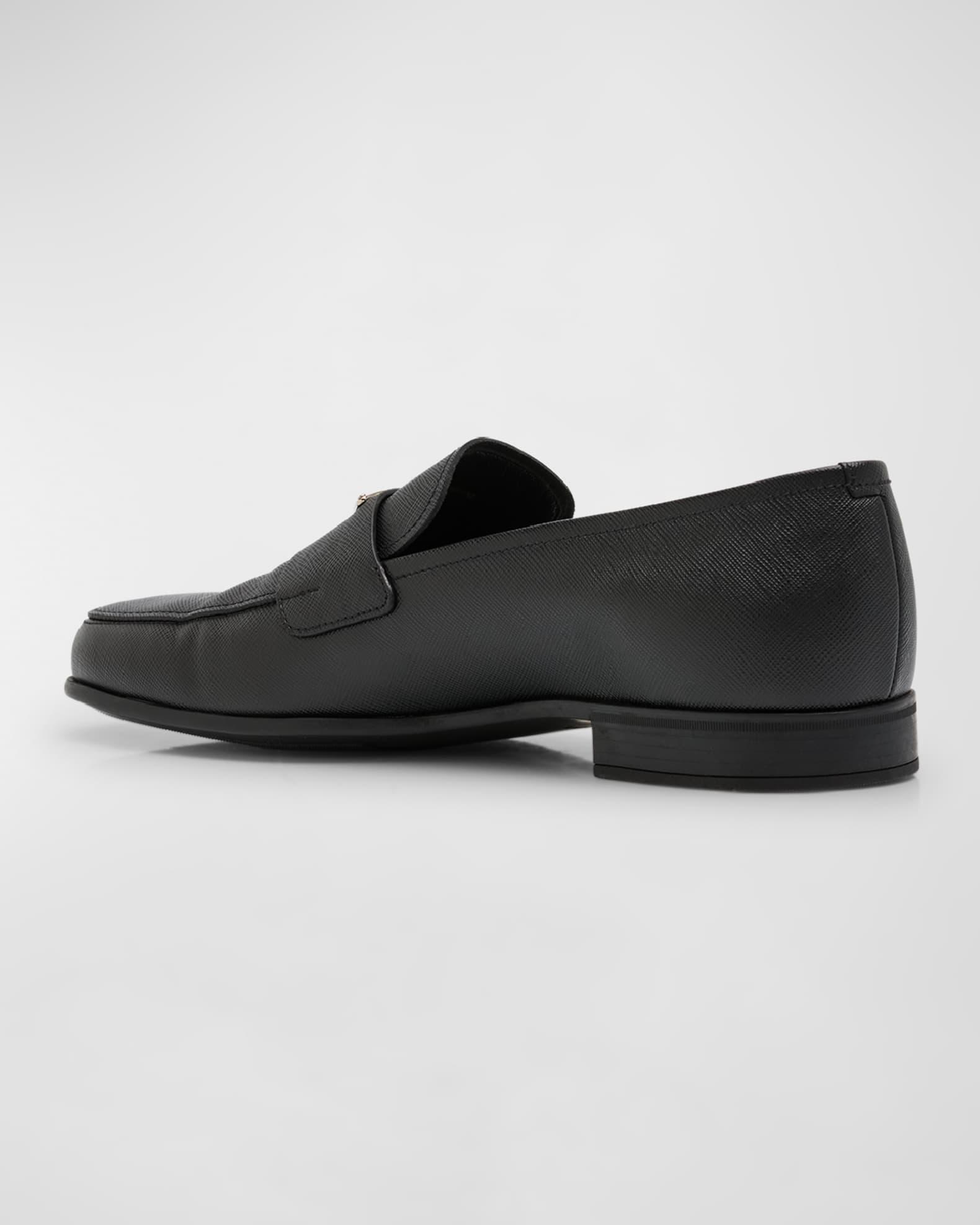 Men's Triangle Logo Saffiano Leather Loafers Product Image