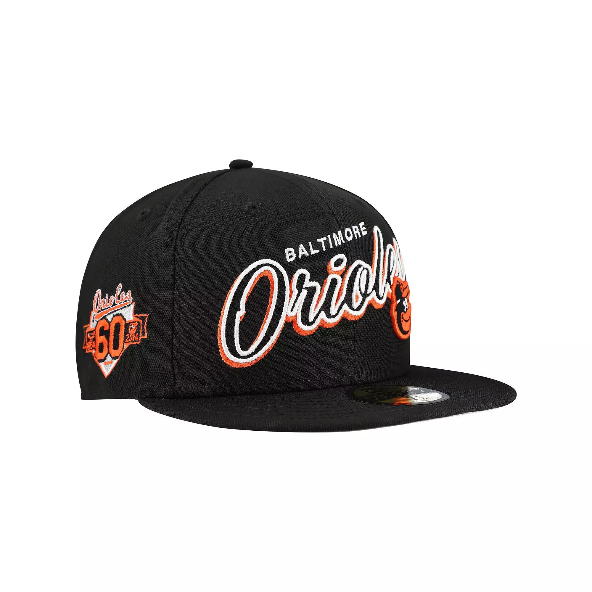 Men's New Era Black Baltimore Orioles Script Sided 59FIFTY Fitted Hat, Size: 7 1/4 Product Image
