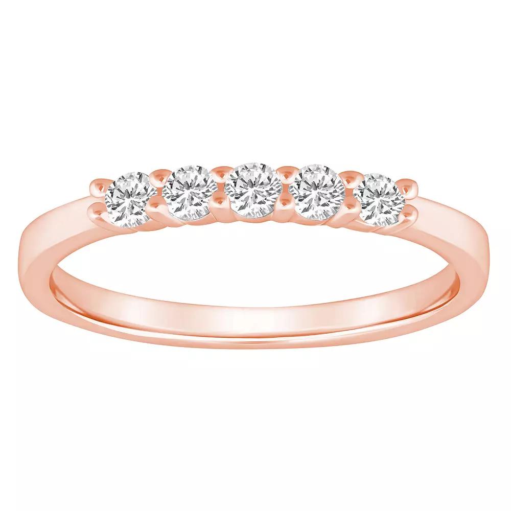 Alyson Layne 14k Gold 1/4 Carat T.W. Diamond 5-Stone Wedding Band, Women's, Size: 5.50, Pink Product Image