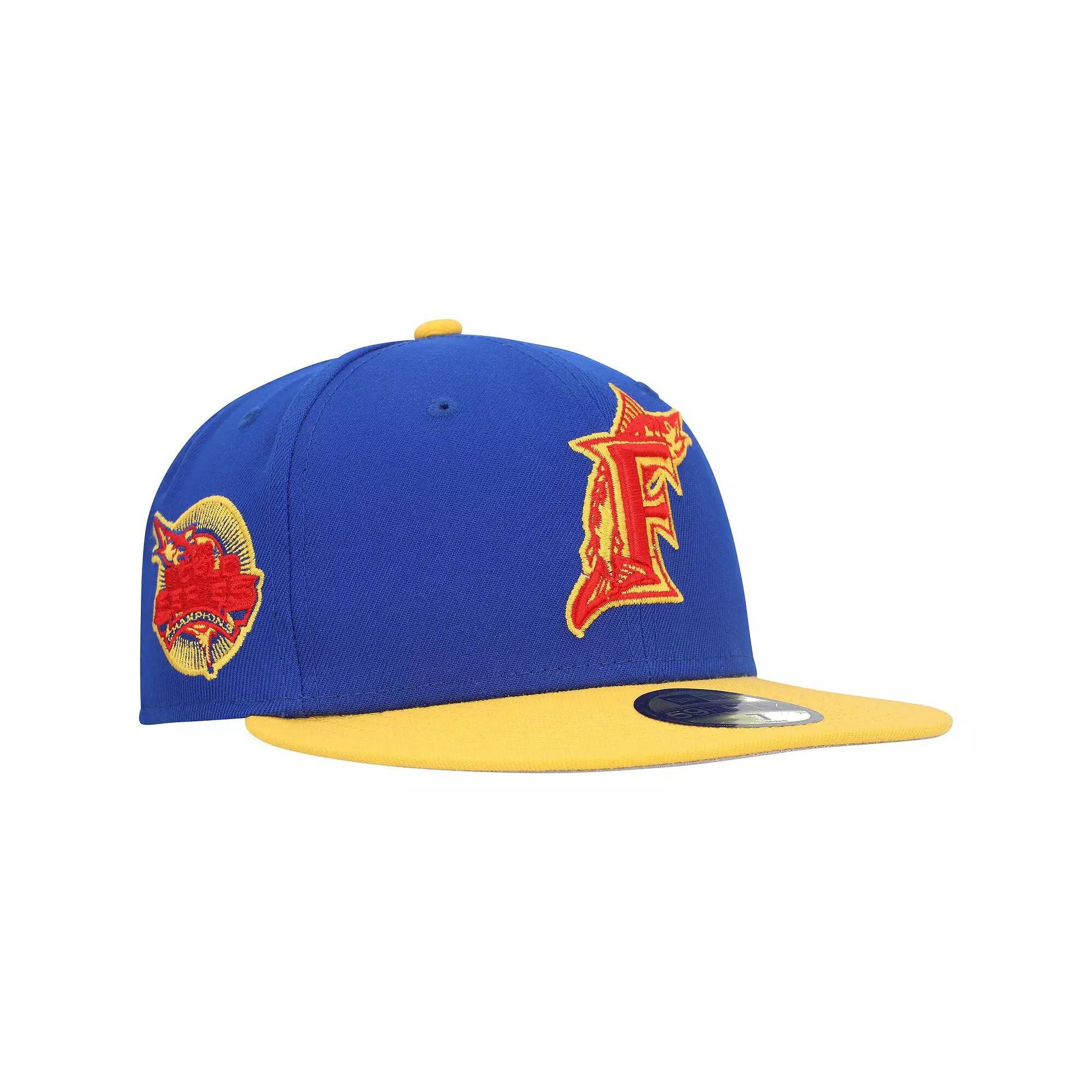 Men's New Era Royal/Yellow Florida Marlins Cooperstown Collection Empire 59FIFTY Fitted Hat,  Product Image
