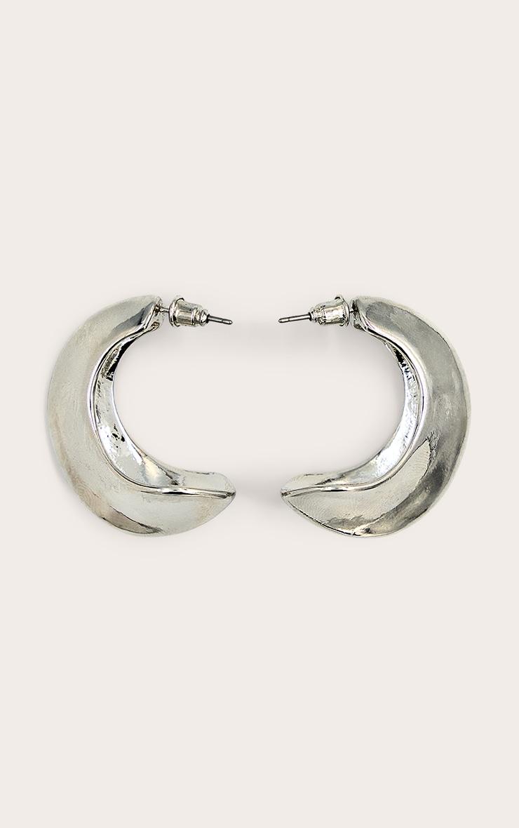 Silver Angled Crescent Scooped Hoop Earrings Product Image