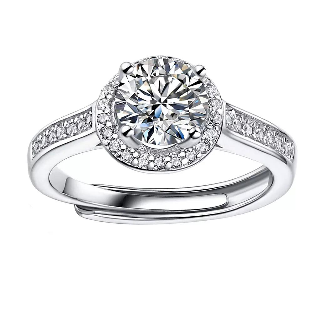 Stella Valentino Sterling Silver Lab-Created Moissanite Halo Pave Engagement Ring, Womens, White Product Image