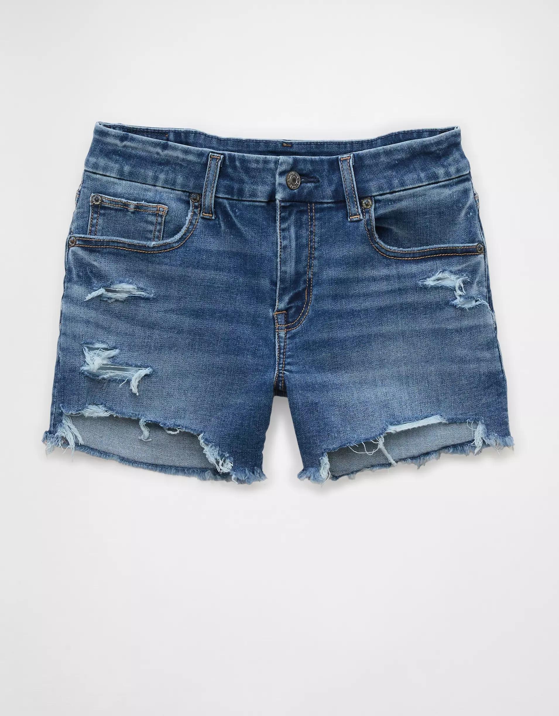 AE Next Level Curvy Ripped Low-Rise Denim Midi Short Product Image