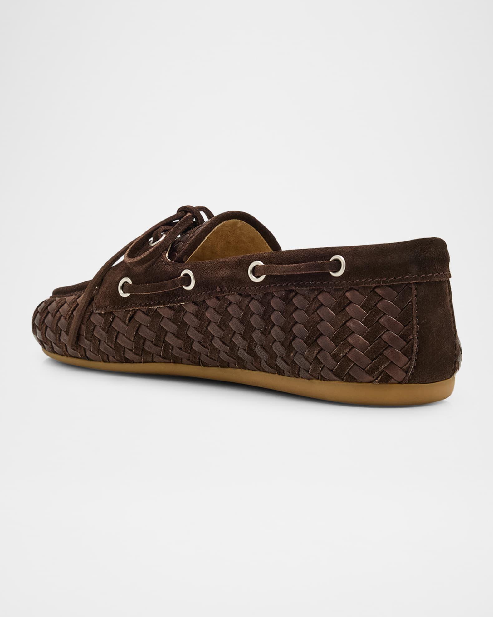 Bow Woven Suede & Leather Boat Shoes Product Image