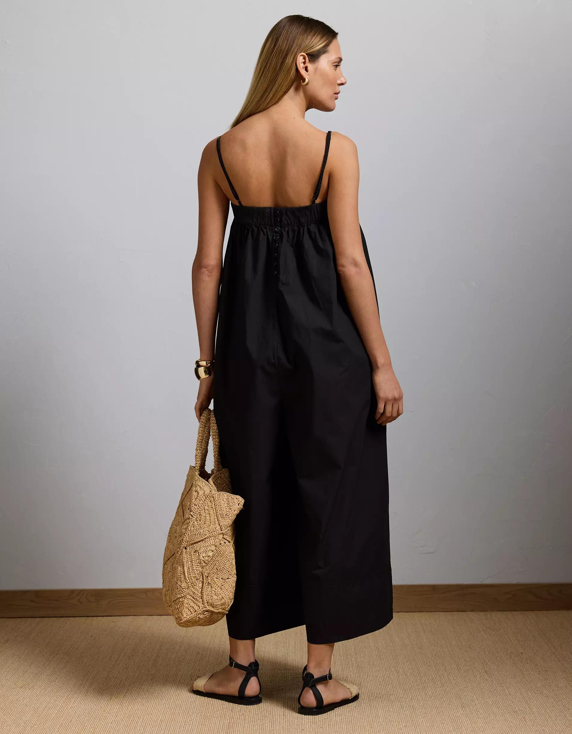 AE77 Premium Wide-Leg Cropped Poplin Jumpsuit Product Image