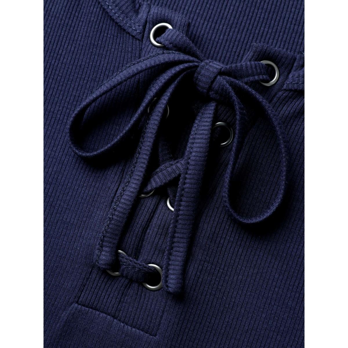 Plus Size Pit Strip Tie Neck Tank Top Women Navy Leisure Eyelet Non Casual Tank Tops Camis BloomChic 12/L Product Image