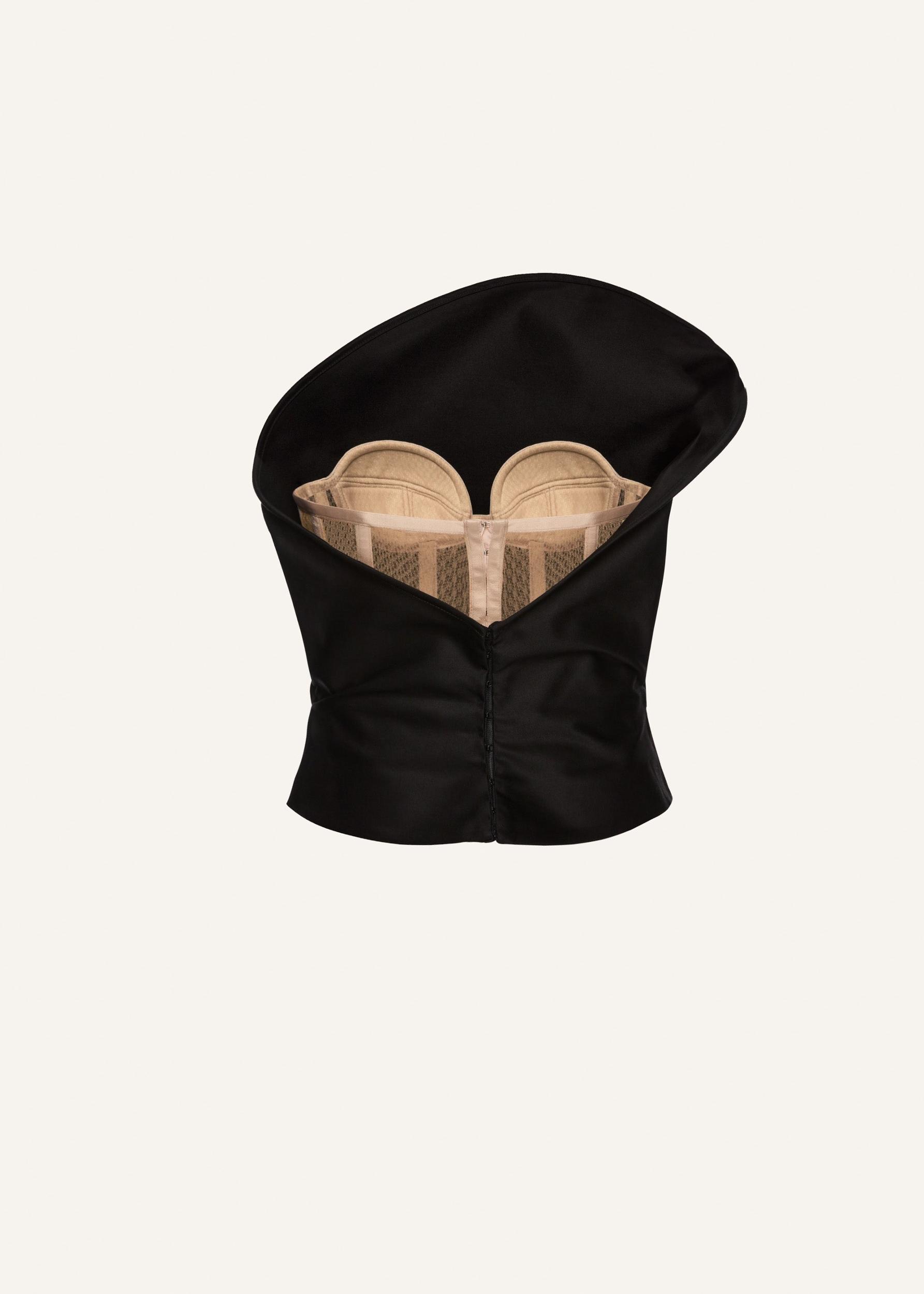 Sculptural strapless bustier top in black Product Image