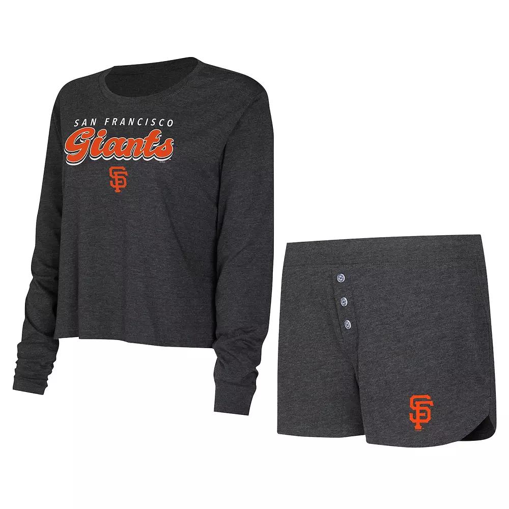 Women's Concepts Sport  Black San Francisco Giants Meter Knit Long Sleeve T-Shirt & Shorts Set, Size: Large Product Image
