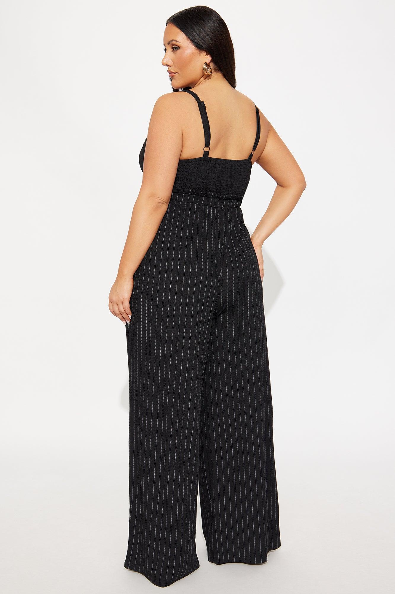 The Extra Mile Pinstripe Jumpsuit - Black/combo Female Product Image