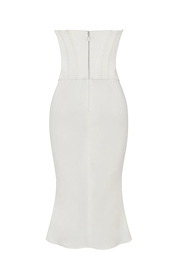 Sienna  ivory satin strapless corset midi dress Product Image