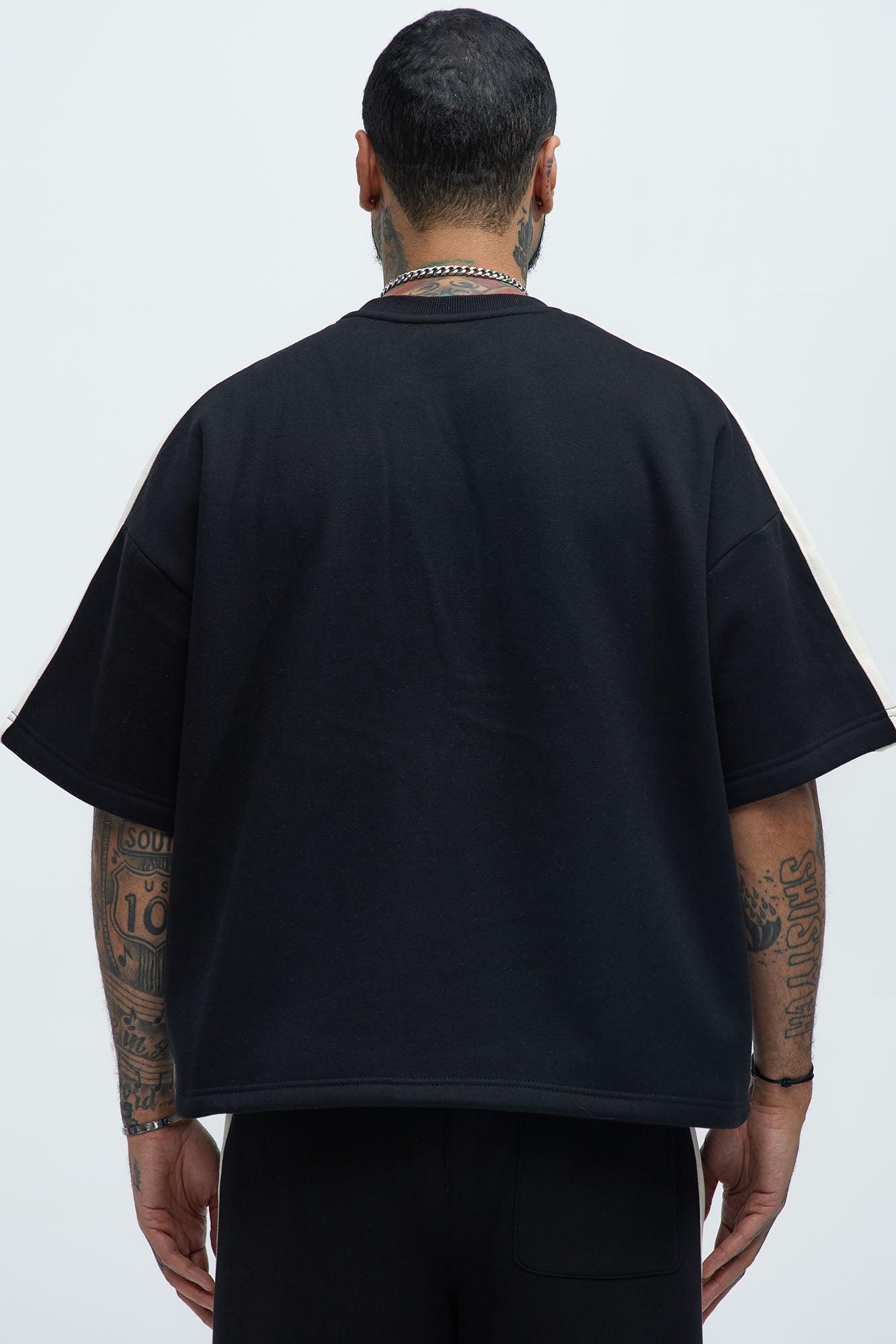 Tyson Oversized Heavyweight Striped Tee - Black Product Image