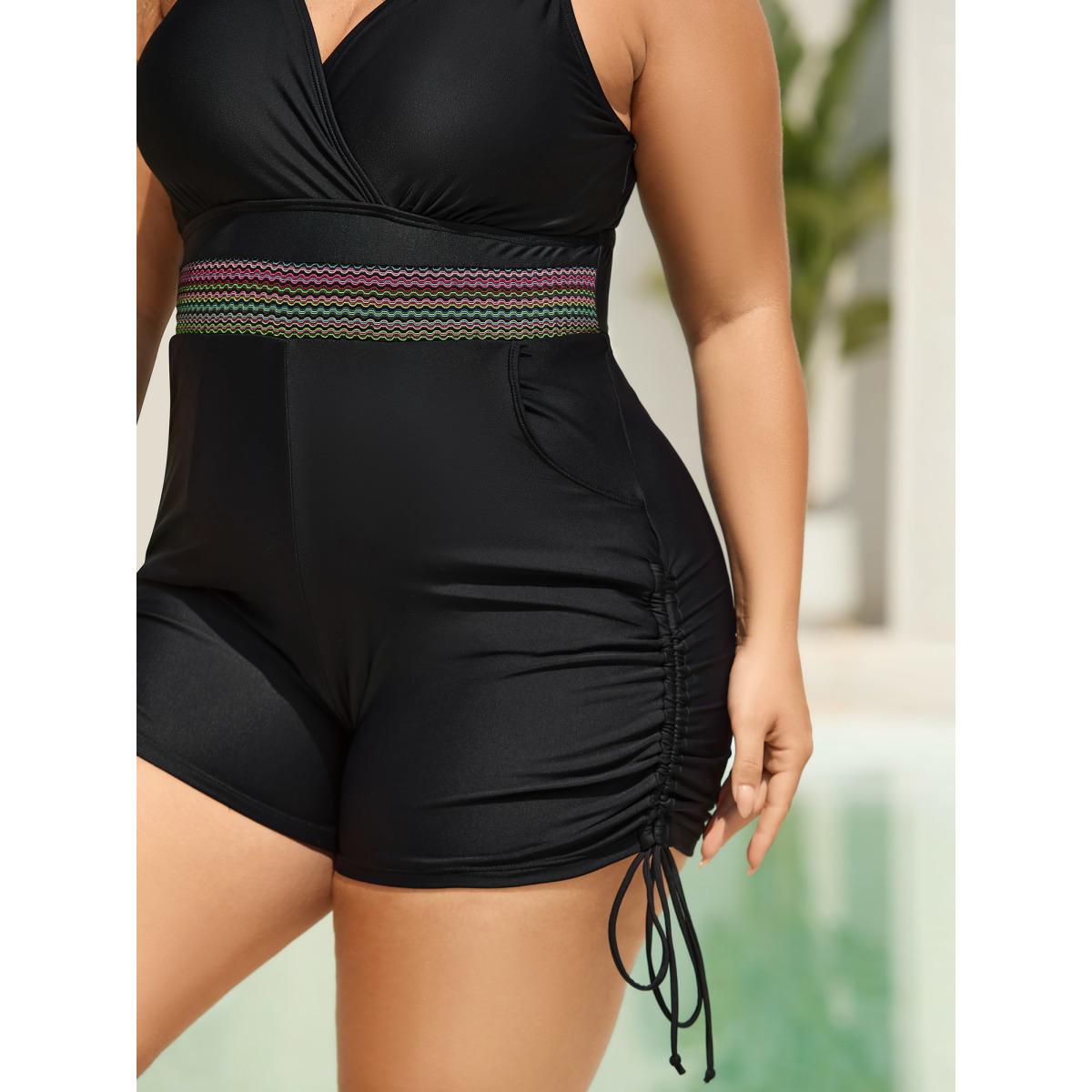Plus Size Cinched-Waist Pockets One-Piece Swimsuit Women's Swimwear Black Beach Gathered Curve Bathing Suits High stretch One Pieces BloomChic 14-16/1X Product Image