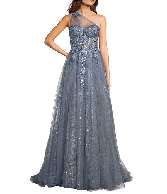 GB One Shoulder Floral Applique A-Line Gown Product Image