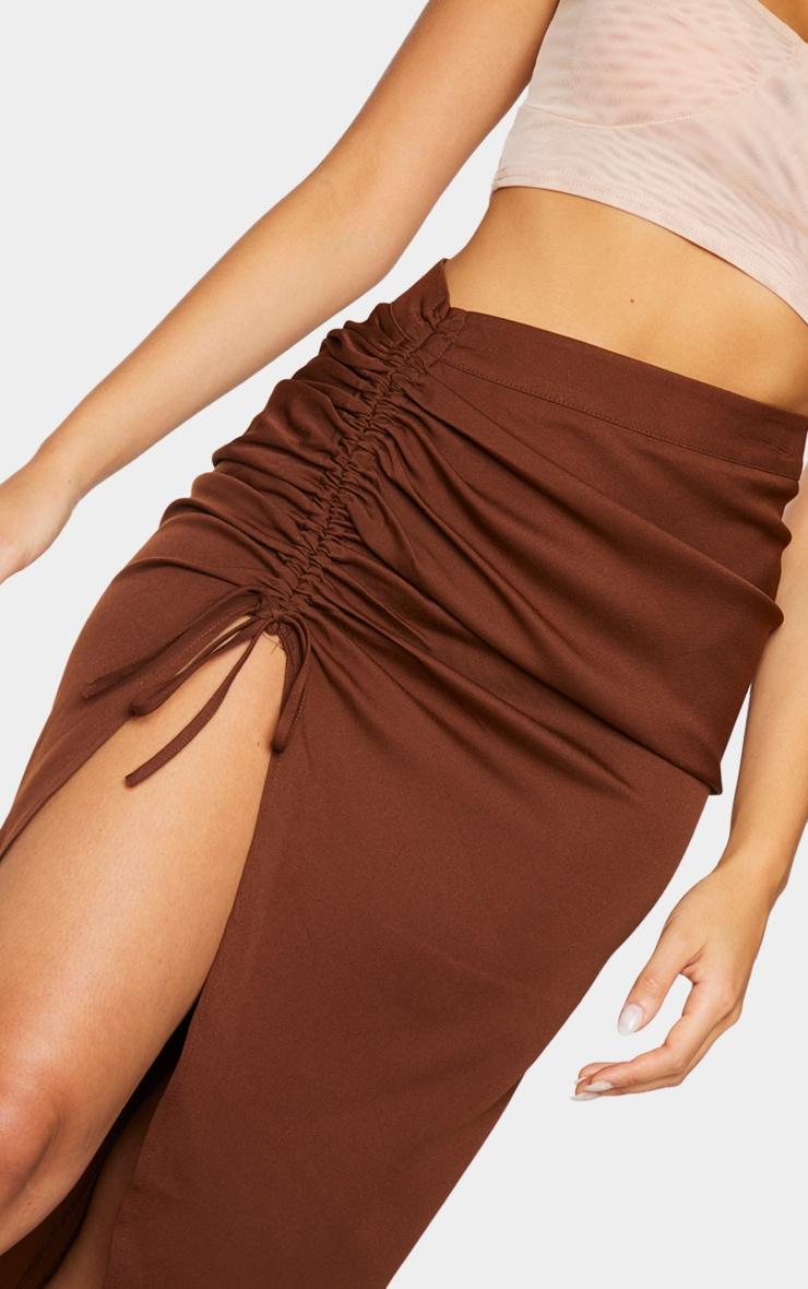 Chocolate Woven Ruched Detail Midi Skirt Product Image