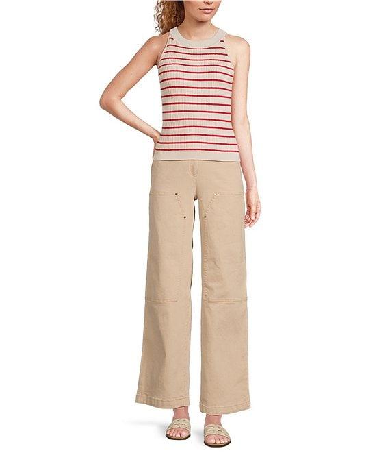 Skies Are Blue Striped Rib Knit High Neck Sleeveless Top Product Image