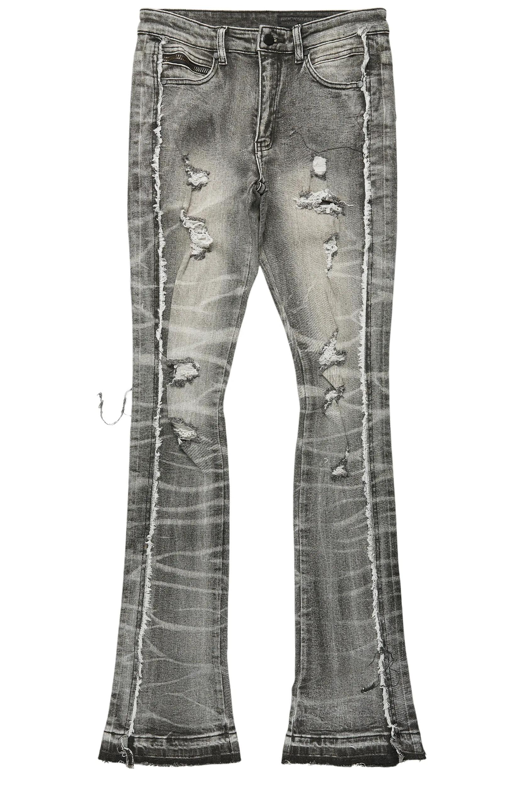 Rugged Black Stacked Flare Jean Male Product Image
