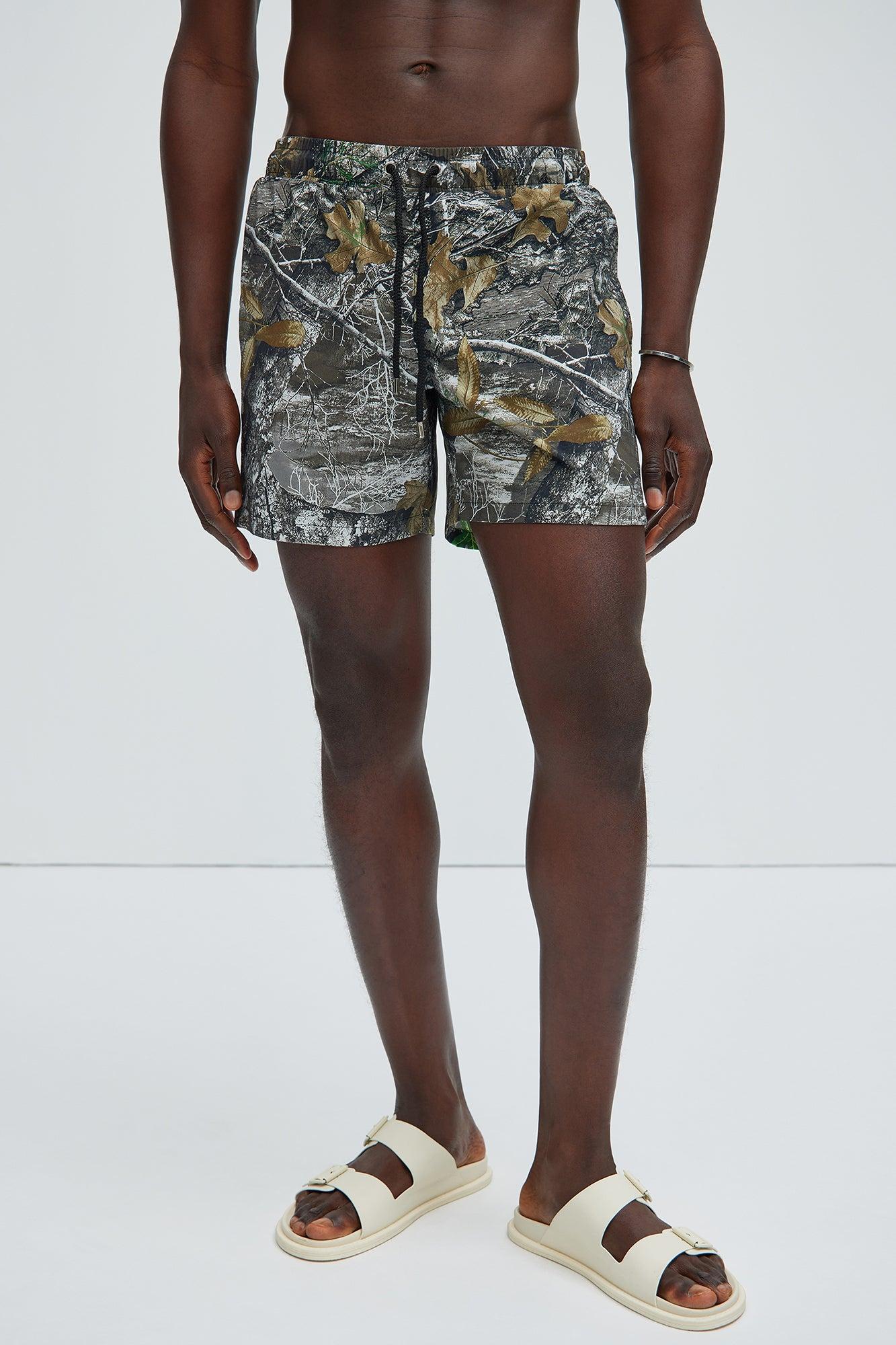 Olive Tree Camo Montez Stretch Swim Mid Trunk - Olive/combo Product Image