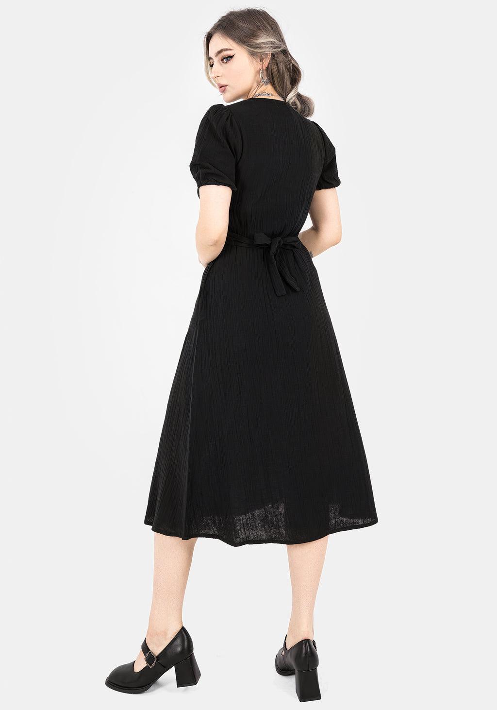 Poultice Embroidered Cotton Midi Dress - Black Product Image