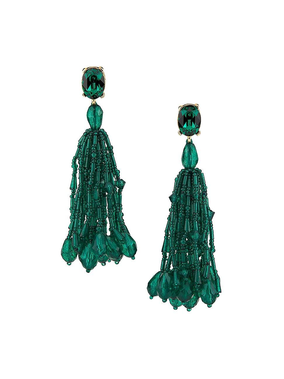 Womens Goldtone & Glass Beaded Clip-On Tassel Earrings Product Image
