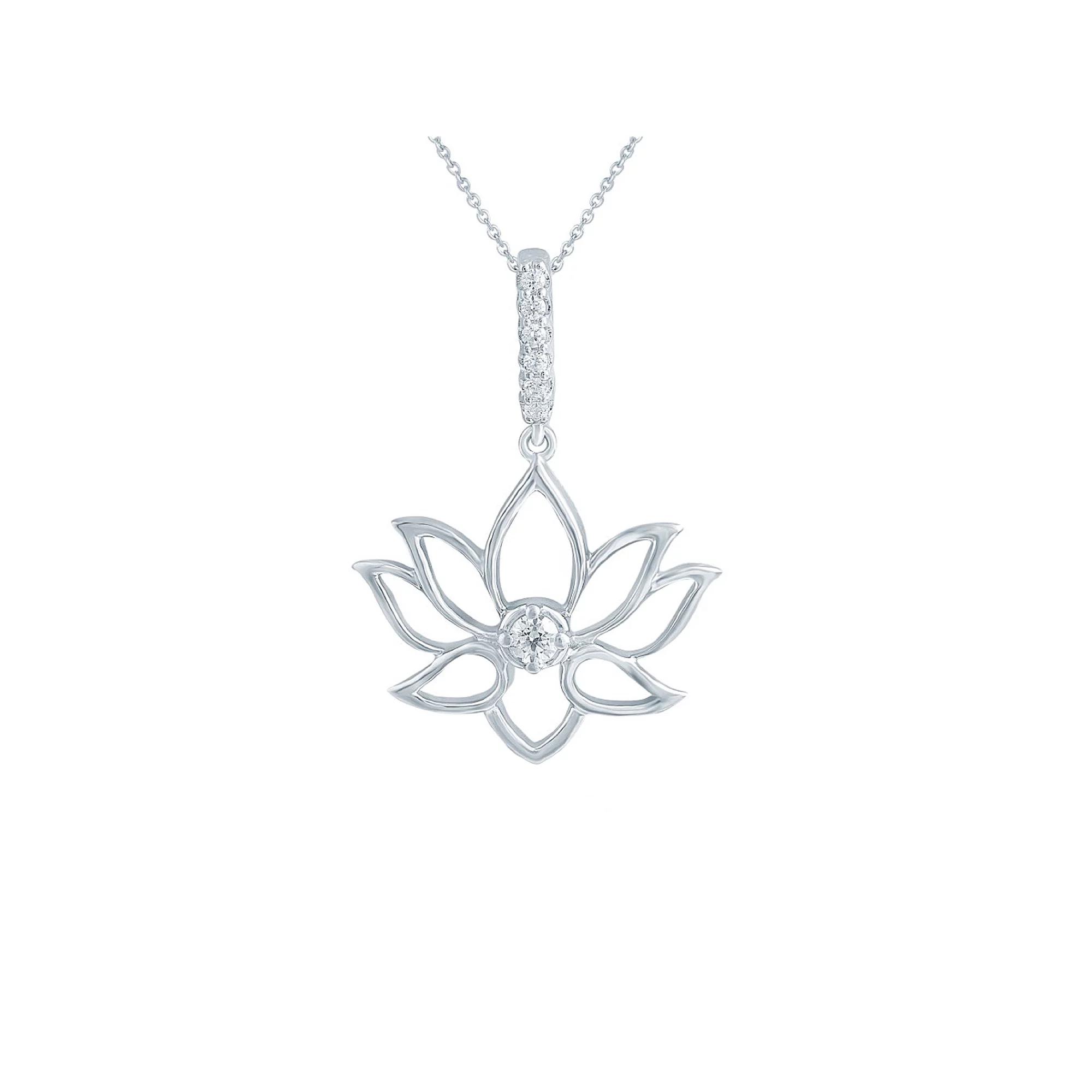 Sterling Silver 1/10 Carat T.W. Diamond Lotus Flower Pendant Necklace, Women's, Size: 18" Product Image