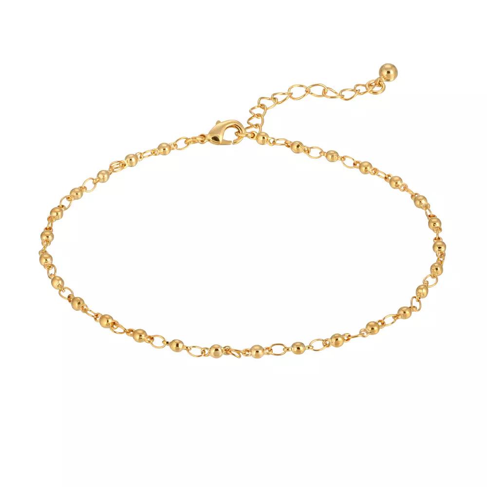 1928 Gold Tone Beaded Chain Anklet, Womens, Yellow Product Image